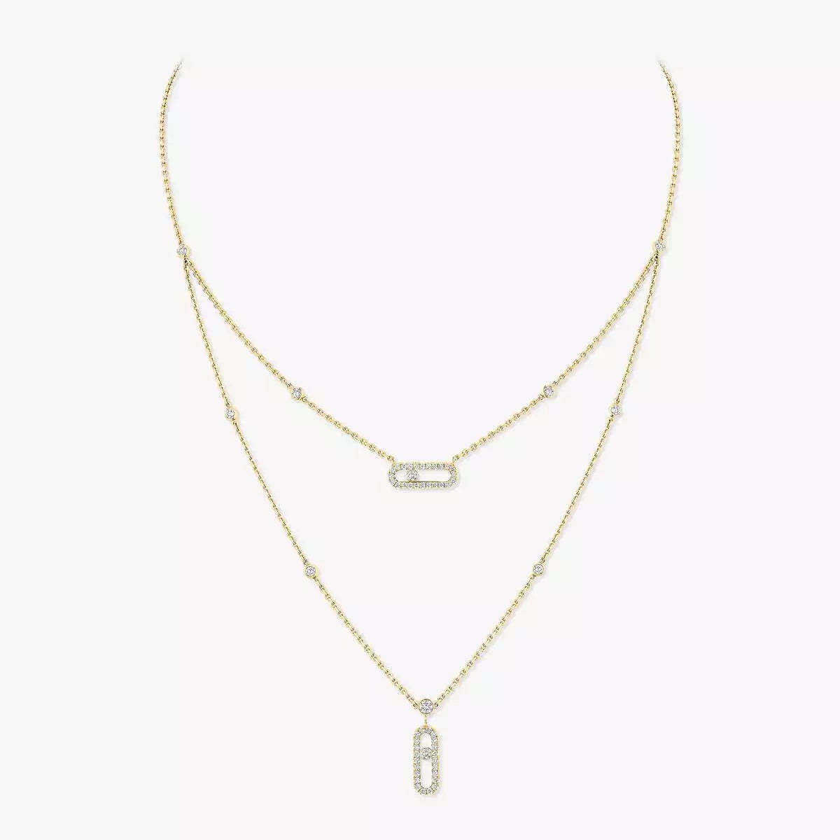 [Twinkle jewelrys]2 Rows Rose Gold Diamond Pave_ Necklace Move Uno