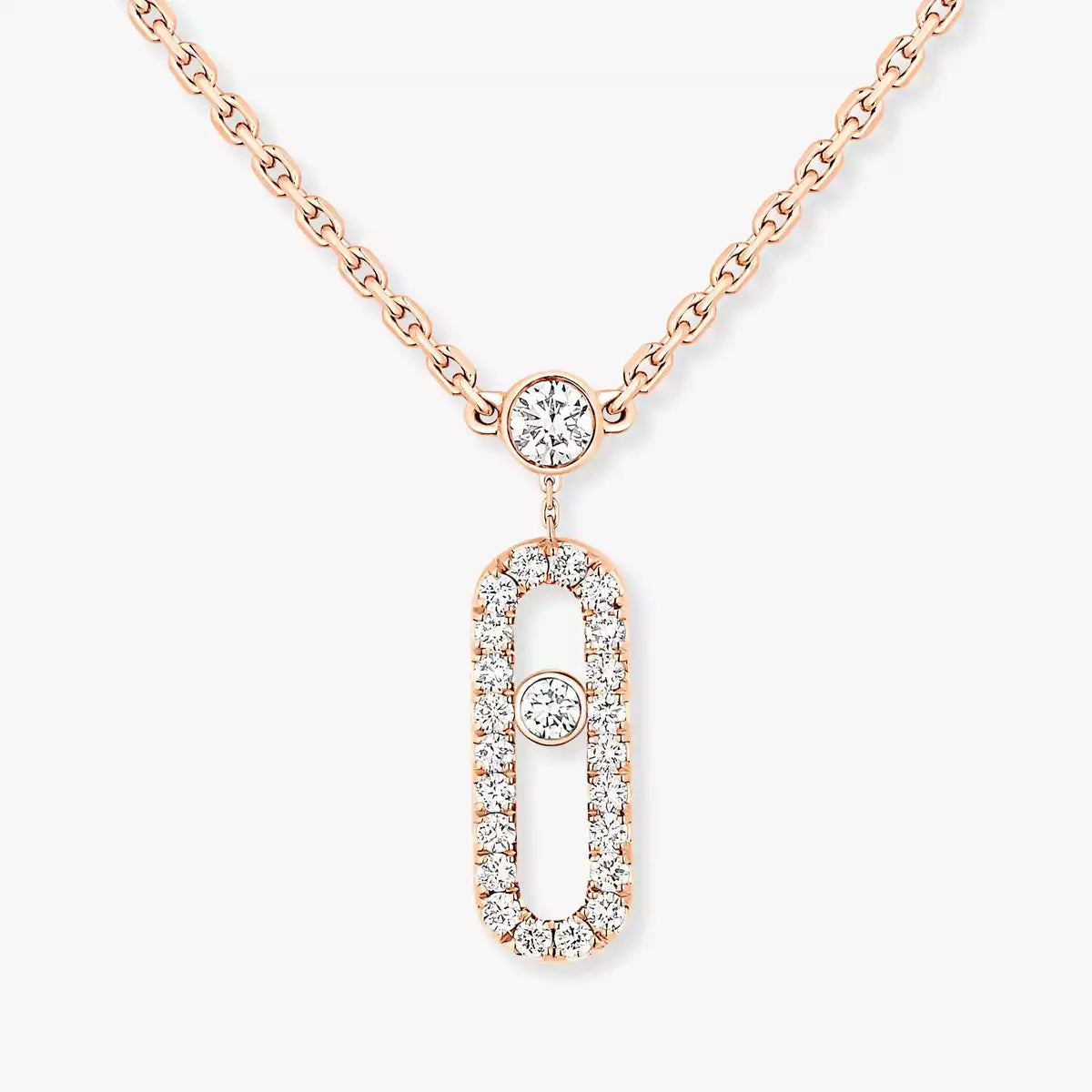 [Twinkle jewelrys]2 Rows Rose Gold Diamond Pave_ Necklace Move Uno