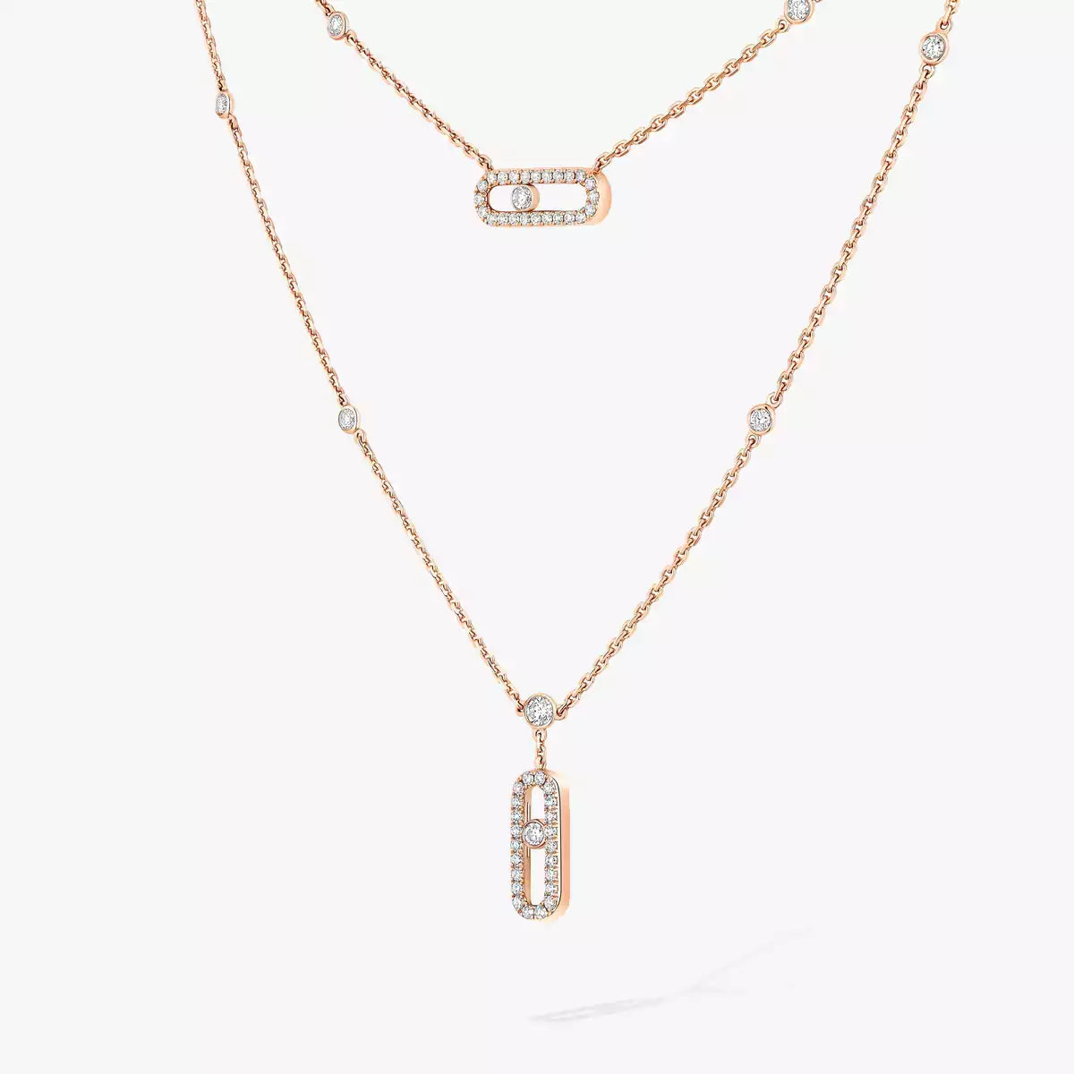[Twinkle jewelrys]2 Rows Rose Gold Diamond Pave_ Necklace Move Uno