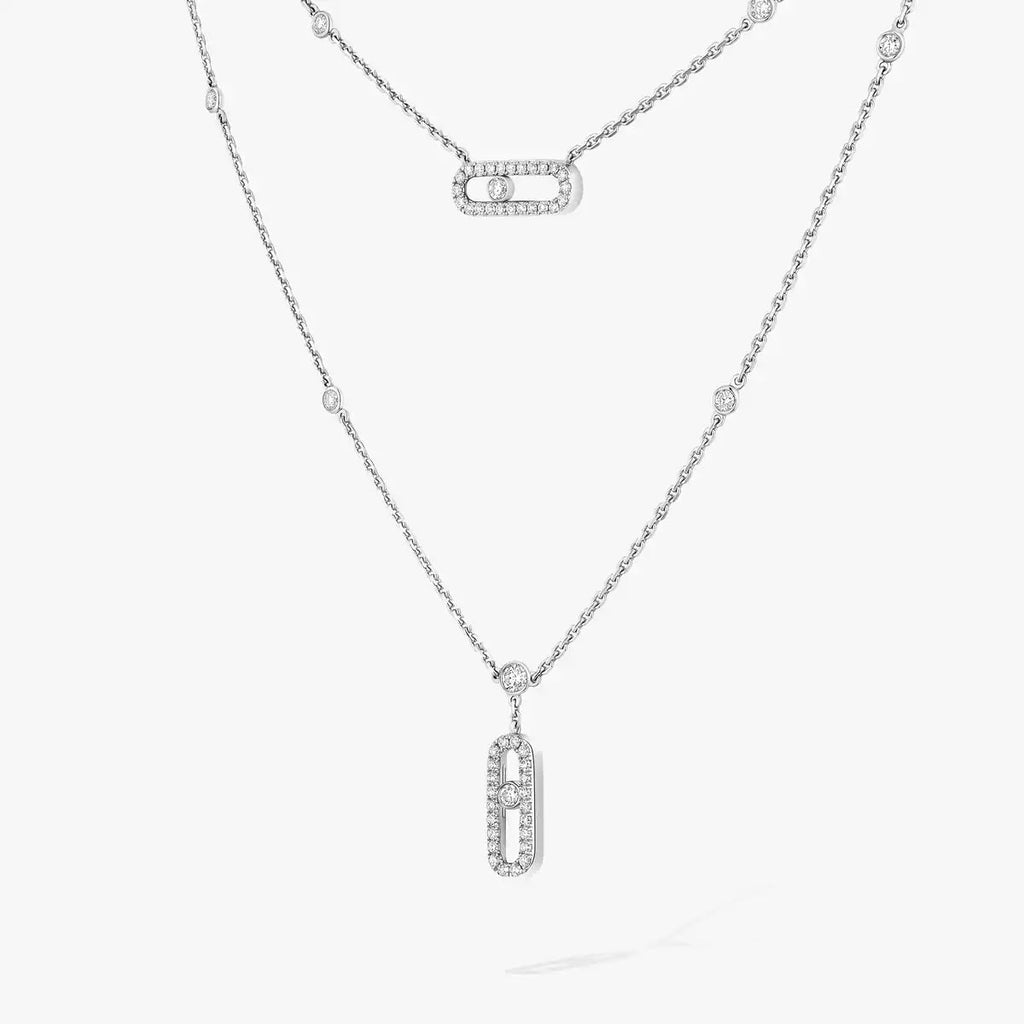 [Twinkle jewelrys]2 Rows Rose Gold Diamond Pave_ Necklace Move Uno