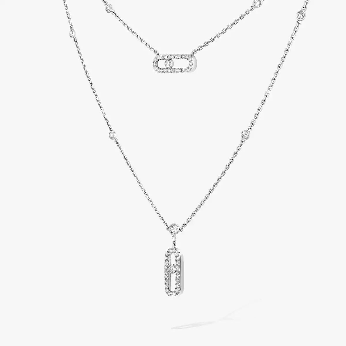 [Twinkle jewelrys]2 Rows Rose Gold Diamond Pave_ Necklace Move Uno