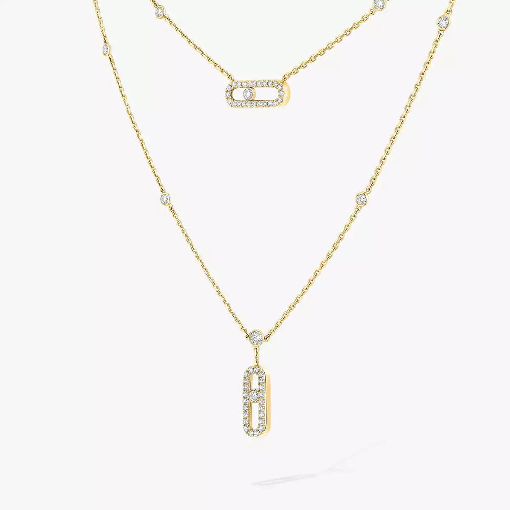 [Twinkle jewelrys]2 Rows Rose Gold Diamond Pave_ Necklace Move Uno