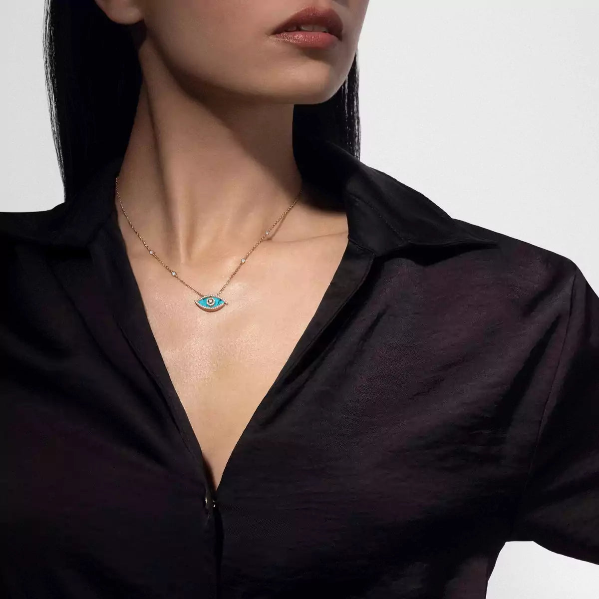 [Twinkle jewelrys]Lucky Eye Diamond Necklace in Rose Gold and Turquoise
