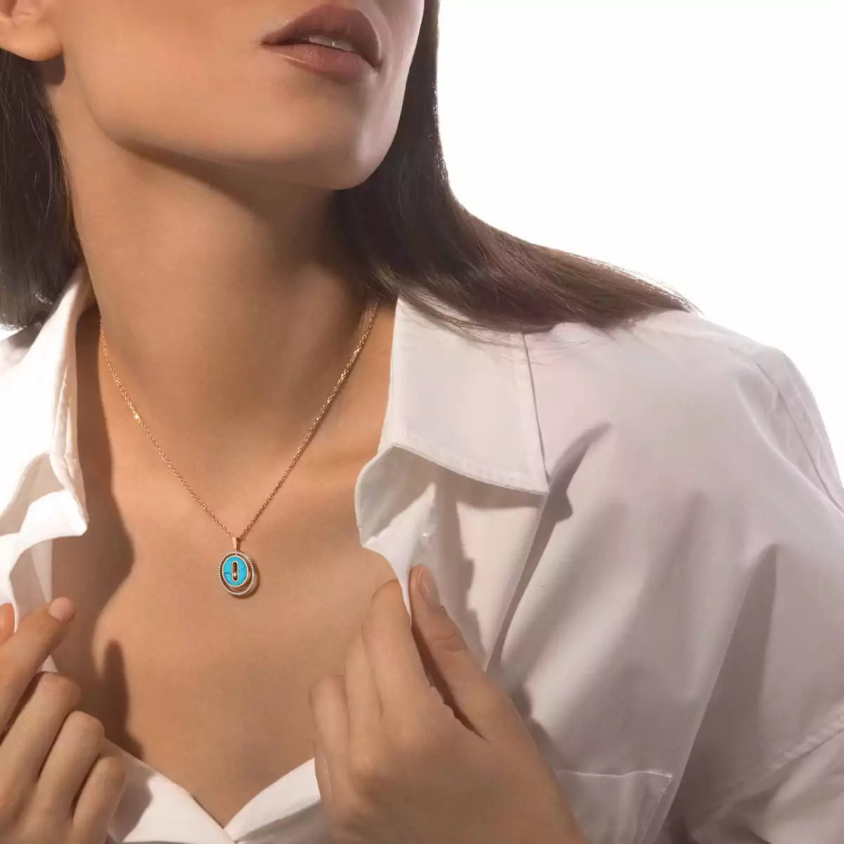 [Twinkle jewelrys]Lucky Move Diamond Necklace in Rose Gold and White Mother-of-Pearl