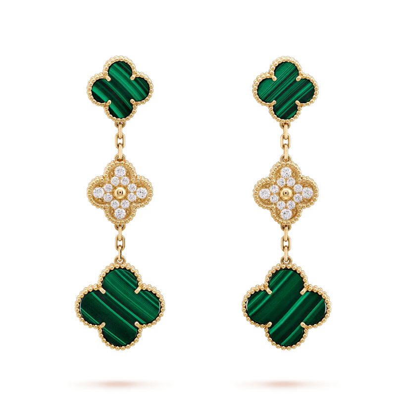 ¡®Twinkle jewelry¡¯CLOVER EARRINGS GOLD MALACHITE DIAMOND 3 MOTIF