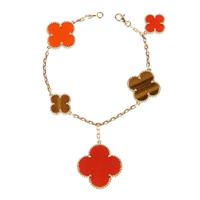 ¡®Twinkle jewelry¡¯CLOVER BRACELET 5 MOTIFS CARNELIAN TIGER EYE