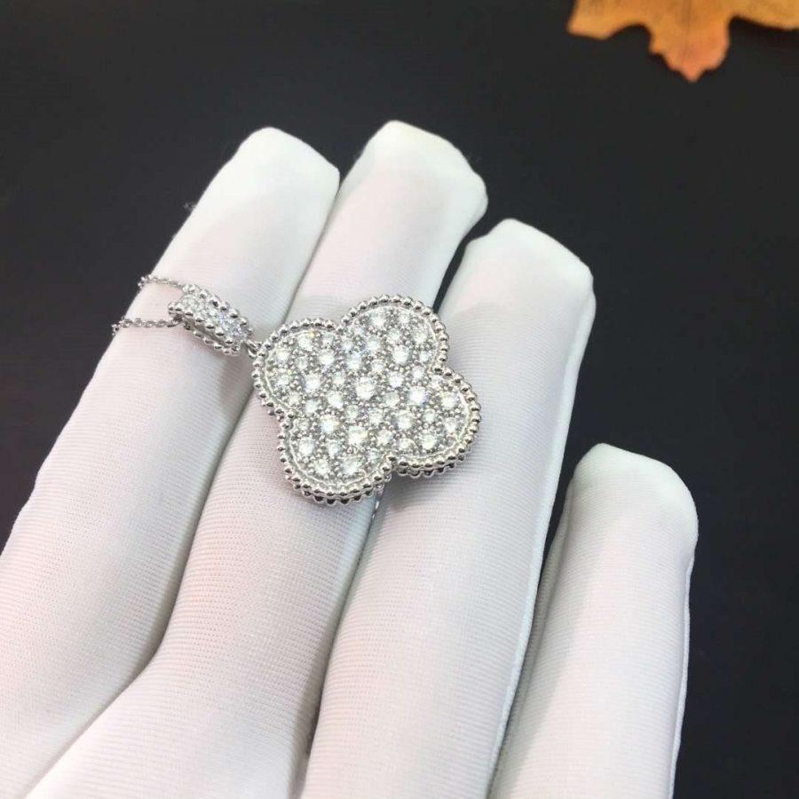 ¡®Twinkle jewelry¡¯CLOVER 25MM SILVER FULL DIAMOND BIG CLOVER NECKLACE