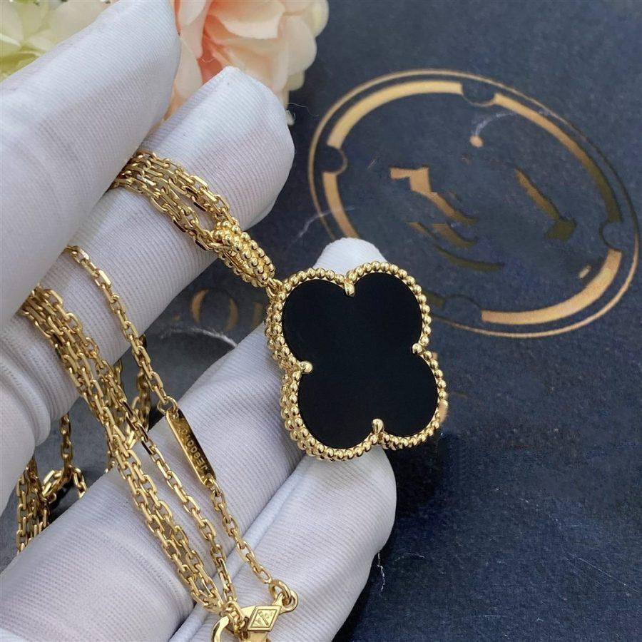 ¡®Twinkle jewelry¡¯CLOVER 25MM GOLD ONYX BIG CLOVER NECKLACE
