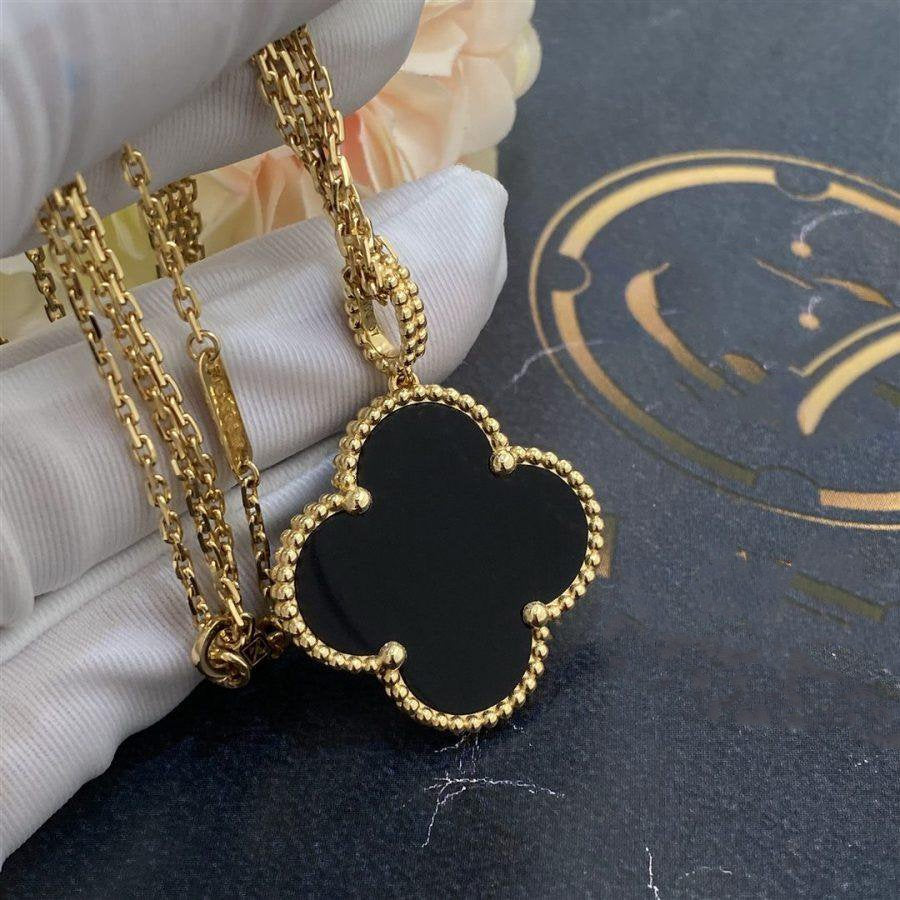 ¡®Twinkle jewelry¡¯CLOVER 25MM GOLD ONYX BIG CLOVER NECKLACE