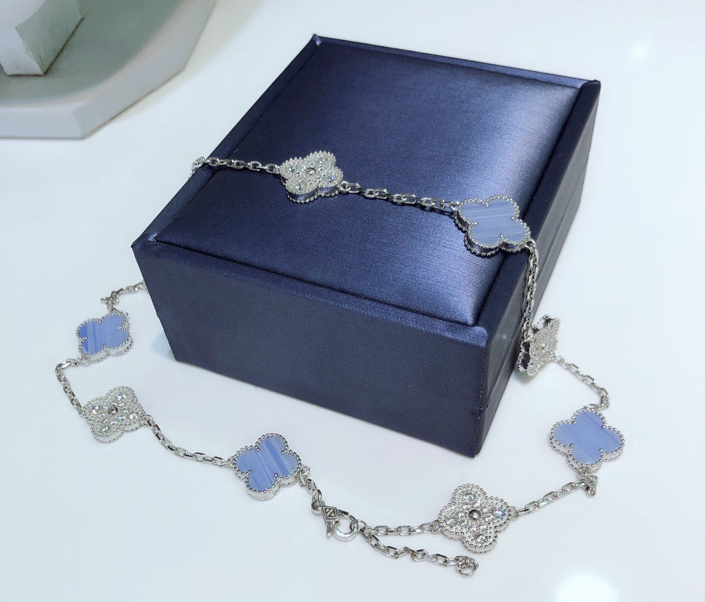 ¡®Twinkle jewelry¡¯CLOVER 10 MOTIFS CHALCEDONY DIAMONDS SILVER NECKLACE
