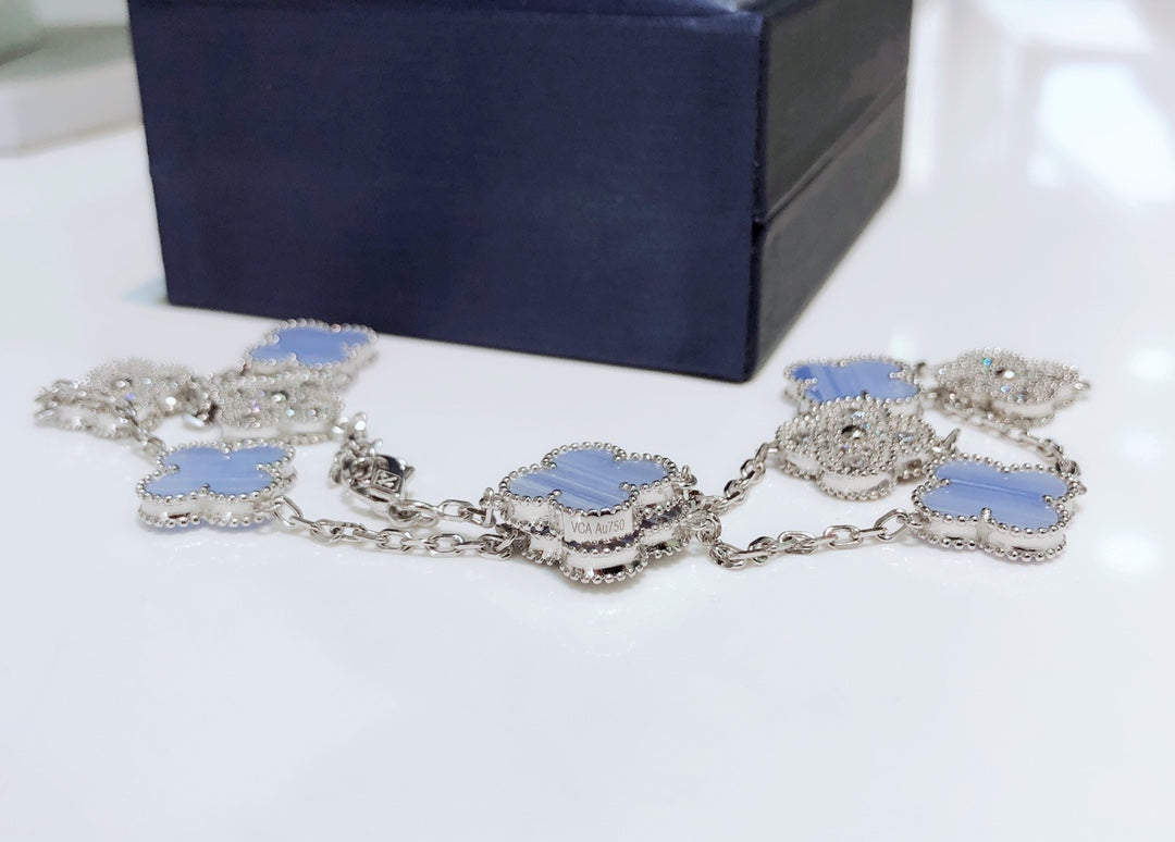 ¡®Twinkle jewelry¡¯CLOVER 10 MOTIFS CHALCEDONY DIAMONDS SILVER NECKLACE