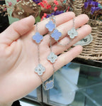 ¡®Twinkle jewelry¡¯CLOVER 10 MOTIFS CHALCEDONY DIAMONDS SILVER NECKLACE