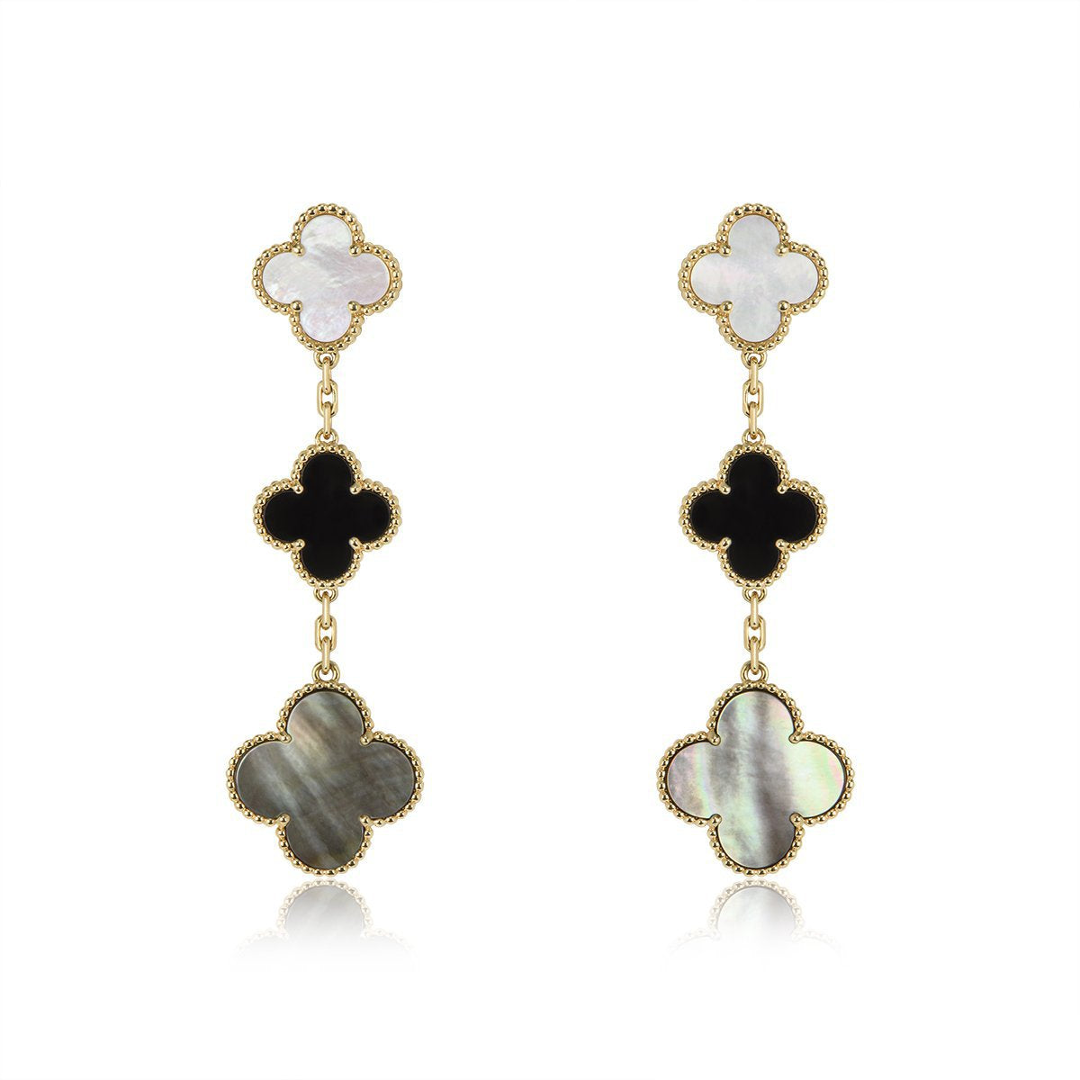 ¡®Twinkle jewelry¡¯CLOVER EARRINGS GOLD ONYX MOP 3 MOTIF
